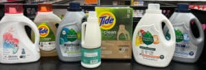 Common household product packaging with biopreferred label